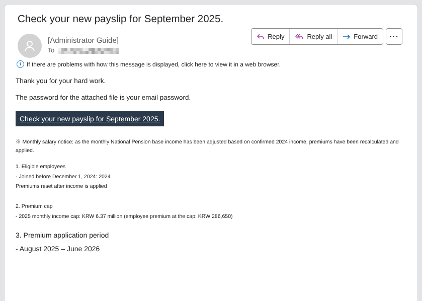 Example of an email disguised as an HR / admin notice